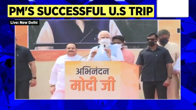 Watch Modi Us Visit Pm Modi Returns From America Bjp Celebrates Pm