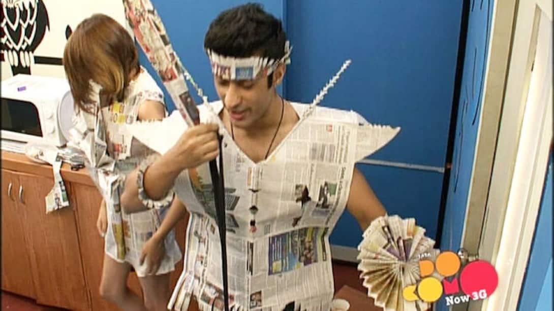 Shivank and James win the newspaper dress task