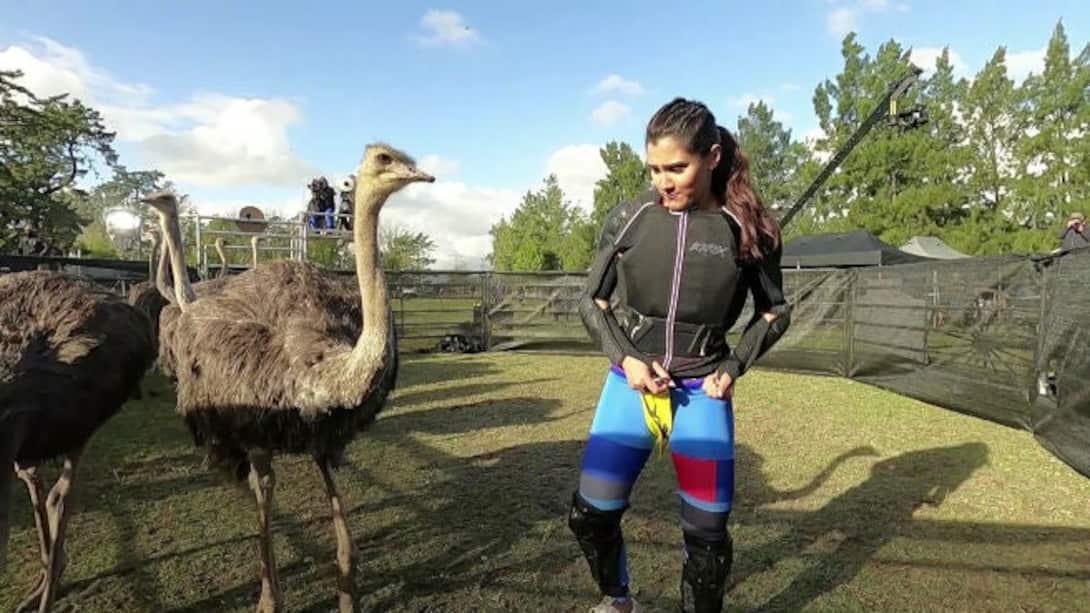 Aastha walks with ostriches!