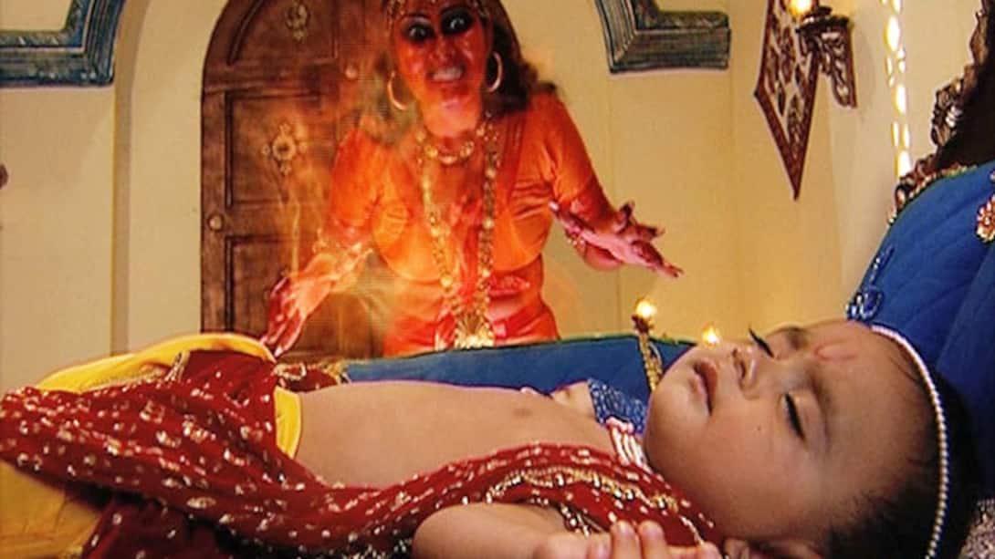 The evil spirit tries to kill Krishna and Balram